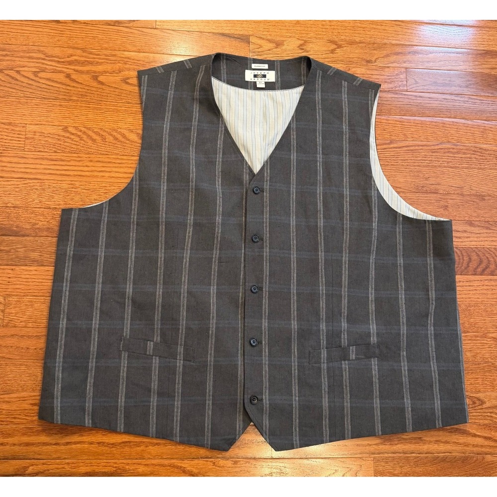Joseph Abboud Suit Vest Waistcoat Mens 5XL Gray Windowpane Plaid Cotton Linen